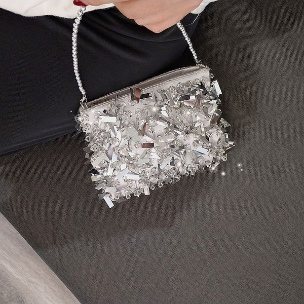 

restoring ancient ways silvery sequins clutch dinner tassel oblique span chain party bag small handbag phone bags women fashions girl gift