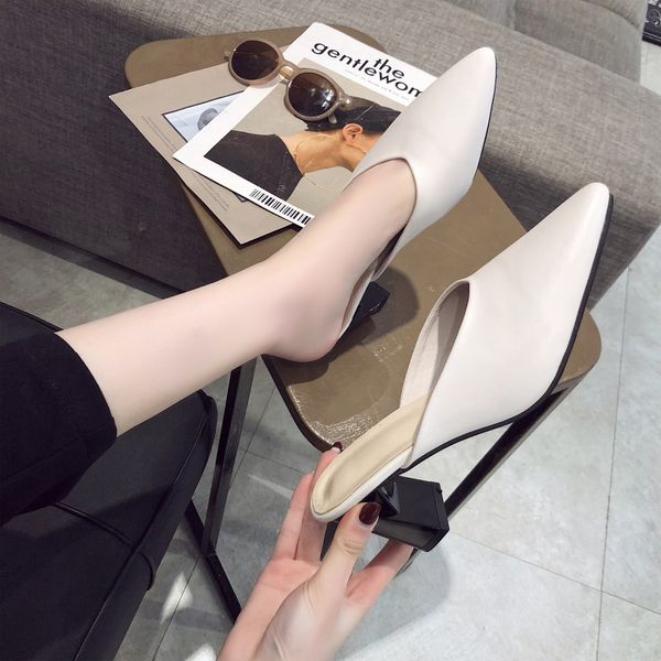 

slides pointed toe square heel retro mules women outdoor rome gladiator high slipper slip-on spring loafer closed toe woman, Black