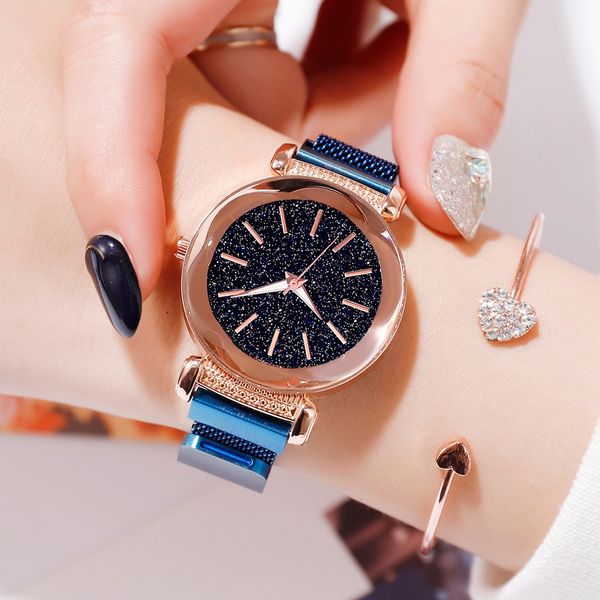 

new luxury women watches fashion elegant magnet buckle colorful ladies wristwatch 2019 new starry sky roman numeral gift clock, Slivery;brown