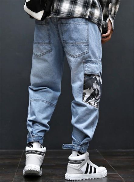 

hiphop loose light blue men jeans fashion long mens cargo pants with pockets
