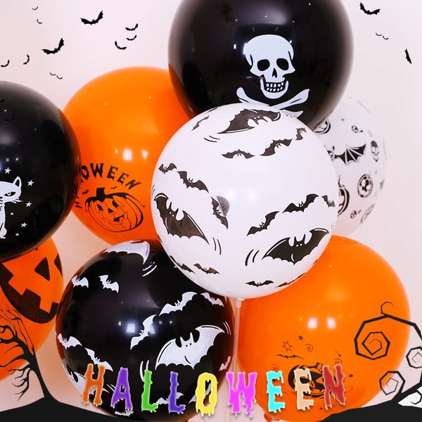 

100pcs/lot halloween party balloon decoration supplies fun orange printed ghost jack-o-lantern latex balloons trick or treat kids toys