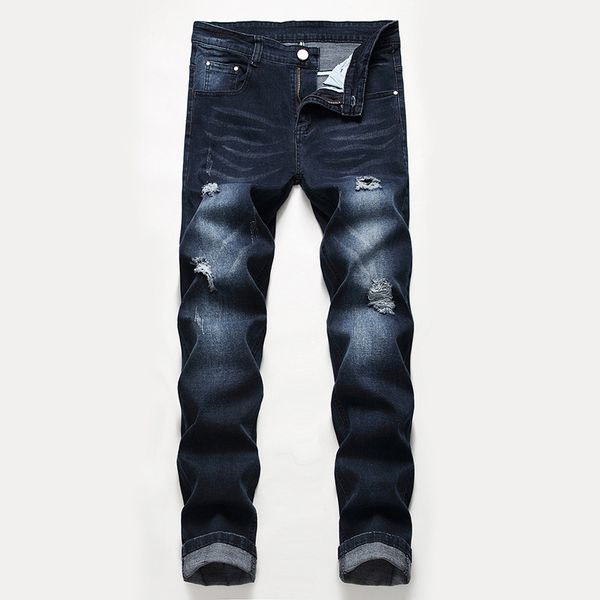 

e-baihui men clothes skinny jeans mens stretch denim homme rotos pant distressed ripped freyed slim fit pocket jean trousers c012, Blue