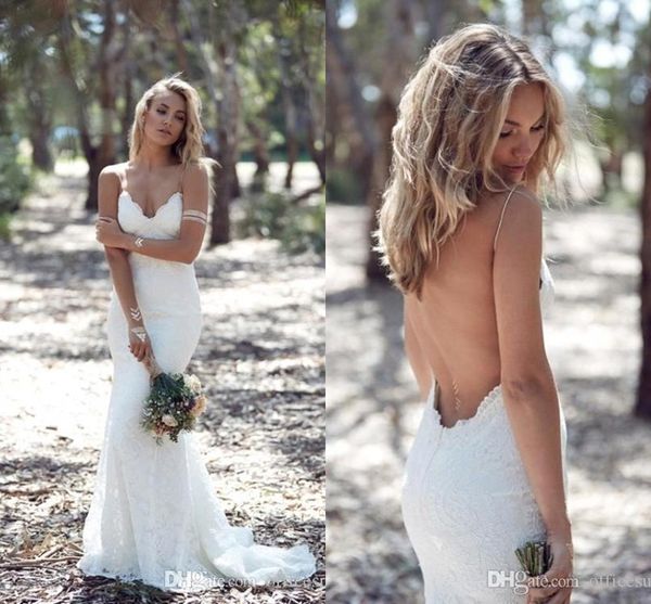 

gorgeous intage simple full lace mermaid wedding dresses sapghetti straps appliques wedding dress bridal gowns vestido de novia, White