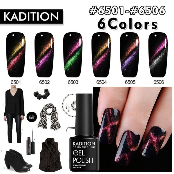 

kadition new cat eye 5d gel lacquer nail gel polish magnetic base coat soak long lasting uv lucky 6 colorful varnish, Red;pink