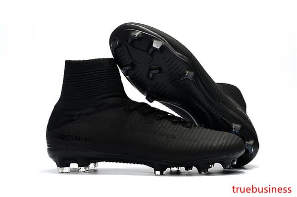 

new arrival full black soccer cleats mercurial superfly kids soccer shoes high ankle cristiano ronaldo mens womens football boots