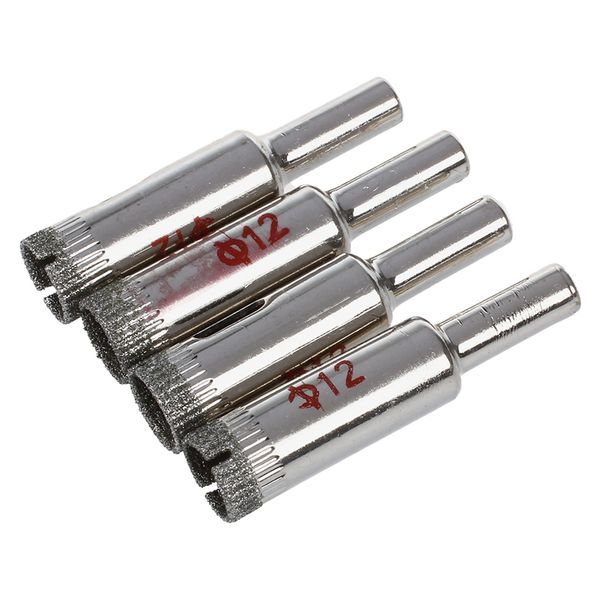 

4 pcs 12mm dia diamond coated drill bit marble tile glass hole saw cutter tool