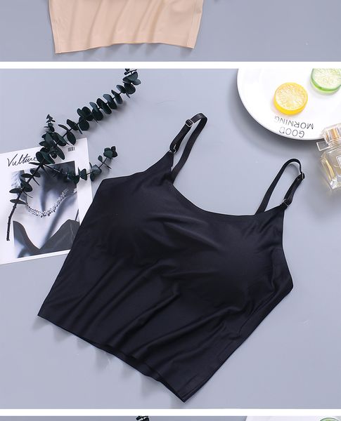 

ледяной шелк обнаженный пупок жилет женский корейской версии тонкий с нагрудником, встроенный в бесшовные девушки завернутые сундуки, White