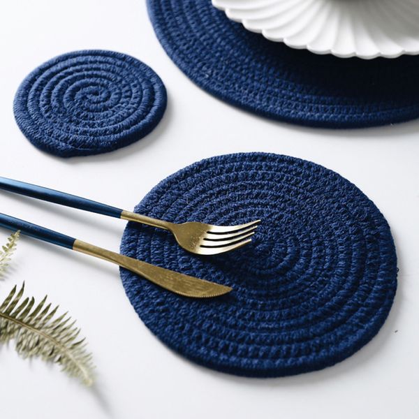 

nordic wind cotton pad, meal pad, pan pad cup pad blue khaki linen round home insulation