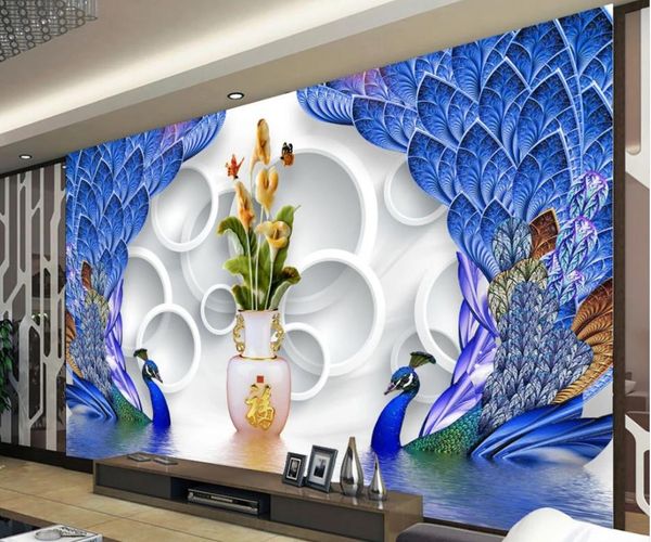 

window mural wallpaper blue peacock wallpapers tv background wall modern wallpaper for living room