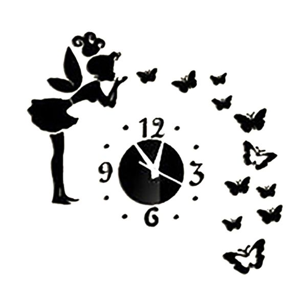 

diy 3d angel wall clocks creative quartz acrylic wall stickers removable mirror clocks for home living room kids room decoration