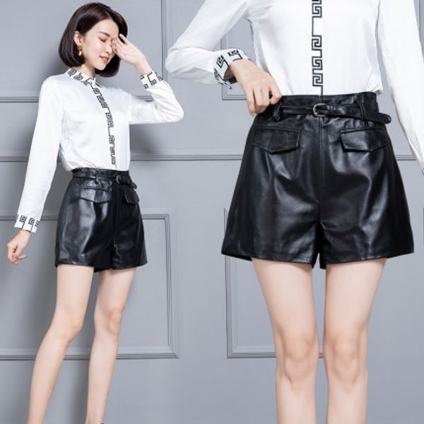 

2020 women new real genuine sheep leather shorts ks55, White;black