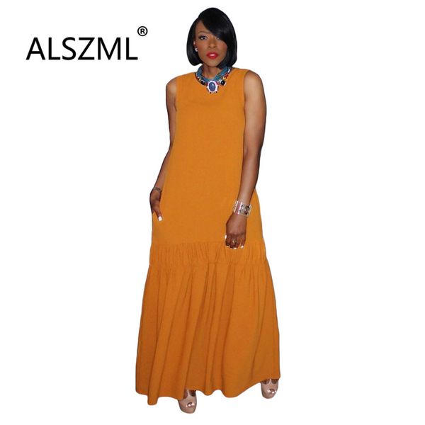 

2020 summer simple solid color round neck sleeveless fit and flare women dress beach style lady fashion long dress, Black;gray