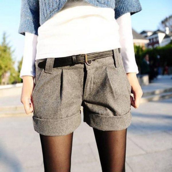 

wholesale- autumn winter shorts women curling wild woolen shorts casual shorts whithout belt black grey, White;black