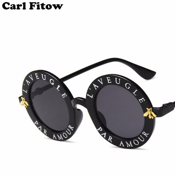 

retro round sunglasses women brand designer english letters bee circle sun glasses fashion female shades oculos, White;black