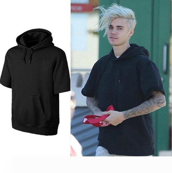 

mens casual loose high street hoodies short sleeved tshirts hooded pullover sweatshirts loose basketball hoodies male top, Black