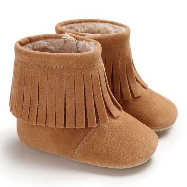 

infant warm shoes tassel pu plus velvet anti-slip toddler boots 2019 winter baby shoes newborn snow booties 0-18m, Black;grey