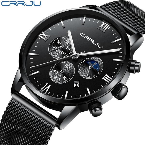 

erkek saat crrju fashion sports quartz calendar window clock mens watches brand luxury military leather waterproof watch men, Slivery;brown