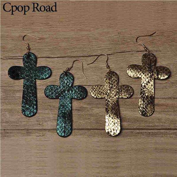

cpop cross genuine leather earrings for women snake skin pattern statement earrings fashion jewelry new modern winter dangle ear drops 2020, Silver