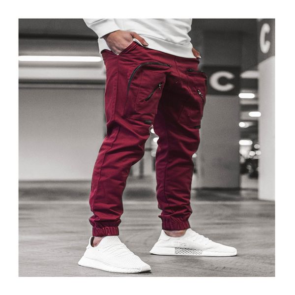 

человек случайные брюки-карго молнии несколько карман tracksuit sweatpants бегуны спортивные брюки мужские брюки плюс размер уличной спорта, Black