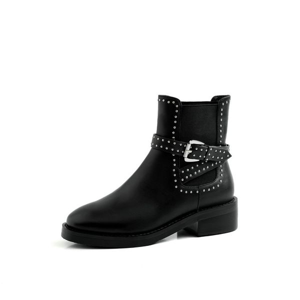 

autumn winter fashion square toe low heels women ankle boots zipper short boots genuine leather party shoes woman, Black