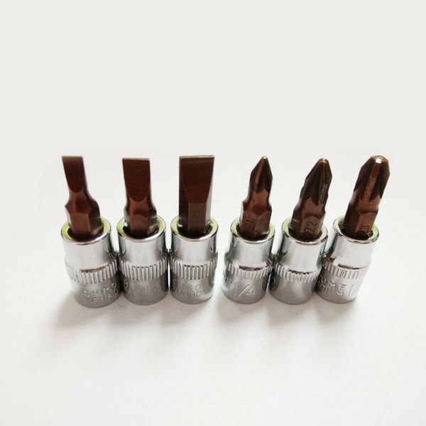 

6pcs/set 1/4" 6.3mm slotted&pozidriv screwdriver bits drive socket head screwdriver set socket joint cr-v material hand tool set