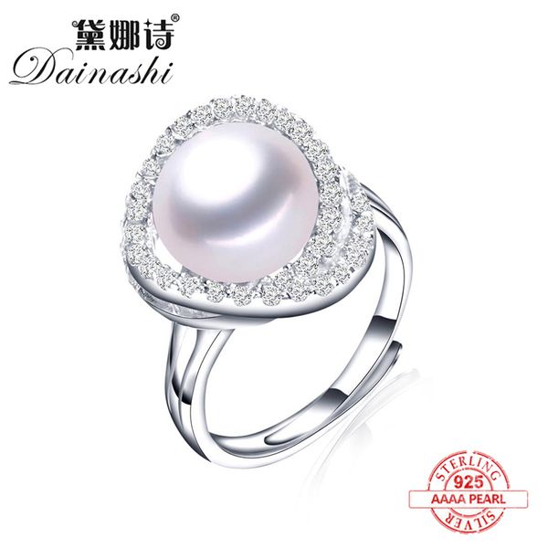 

cluster rings 2021 fashion black 100% pearl ring freshwater jewelry for women mother's day gift 925 silver zircon, Golden;silver