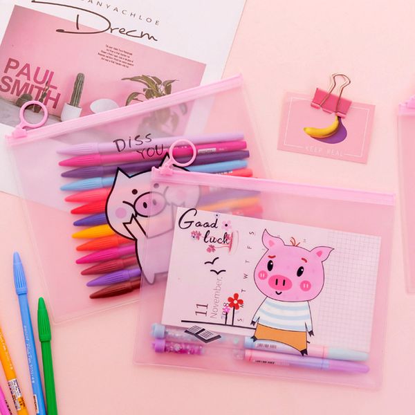 

kpop cute kawaii cartoon comic animal pig pencil pen case school student office stationery plastic receipt storage document bag