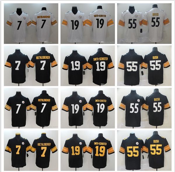

pittsburgh men women youth steelers 19 juju smith-schuster 55 devin bush 90 t.j. watt 7 ben roethlisberger football jerseys black rush, Black;red