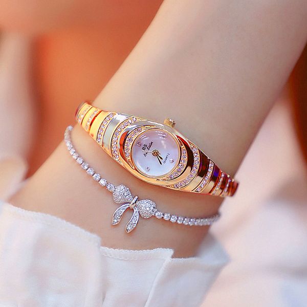 

small gold bracelet watch for women lady dress watch elegant fashion vogue wristwatches relogio relojes homme montre satti, Slivery;brown