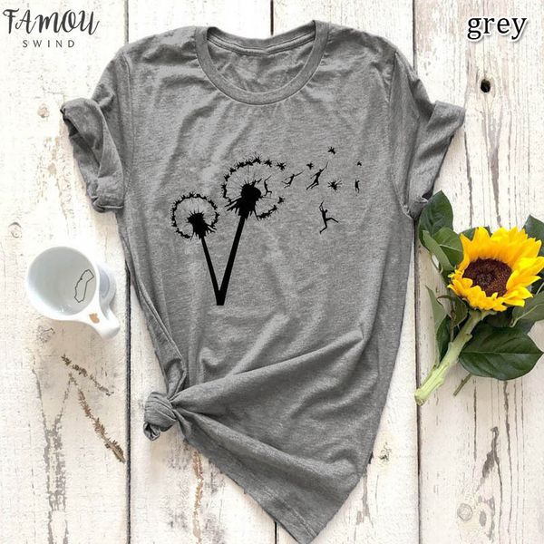 

dandelion print women t shirt 100% cotton summer t shirt o neck short sleeves harajuku casual oversized korean tees, White