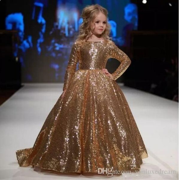 

2018 девушки pageant платья принцессы sparkly золотой блестки jewel шея длинные рукава длиной до пола детские цветочницы платье дешевые день, White;red