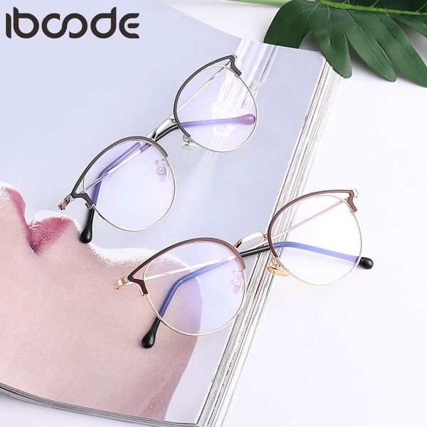 

fashion sunglasses frames iboode anti blue light round cat eyes eyeglasses frame women men computer eye protection eyewear optical spectacle, Black