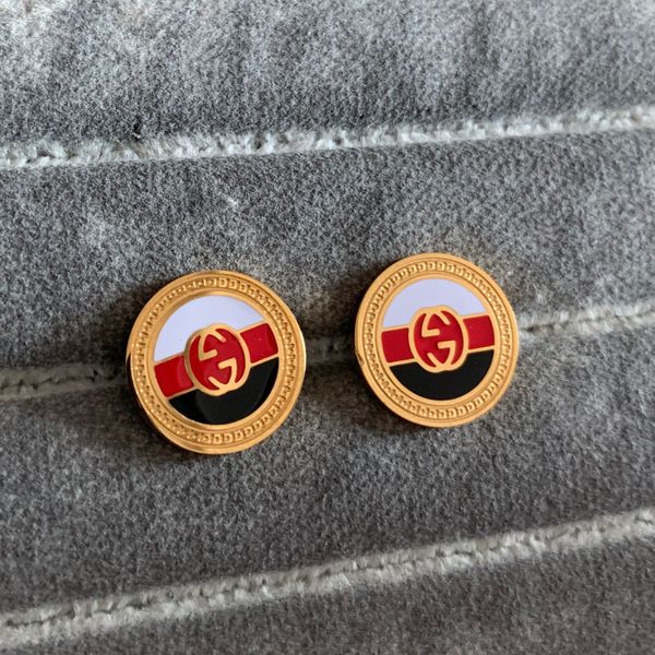 

famous brand 18k gold black red white letter a, b , c ,d, e f g round stud earrings for men women factory wholesale, Silver