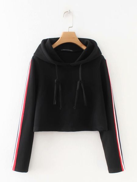 

womens autumn fashion women leisure striped ribbon decoration pullover hoodies ladies casual slim sweatshirts asian size, Black