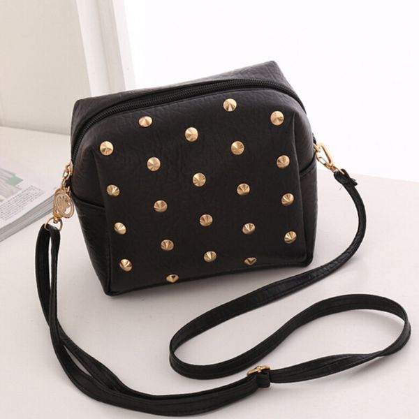 

women pu leather handbag trendy packet lychee rivet mobile phone purse bag crossbody bags for ladies shoulder bag