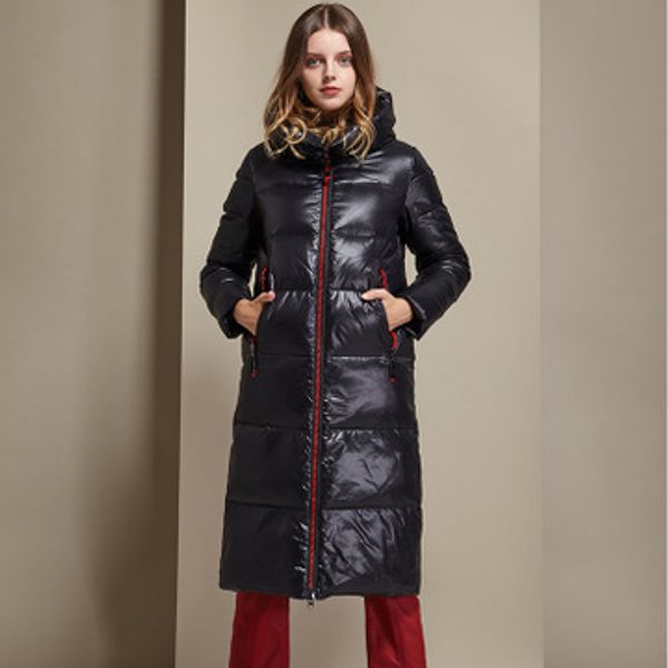 

2019 new medium and long casual women's wear bright down jacket woman, Black