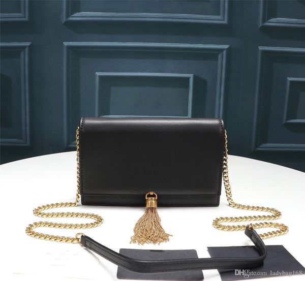 

fashion luxury designer women handbag smooth genuine leather cross body tassel flap bag cowhide black purse tote bag 20cm