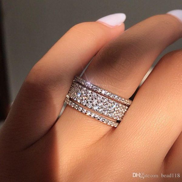 

5pcs exquisite bridal wedding rhinestone ringsprincess engagement gift marry female ring bridal party jewelry size 5 - 9, Silver