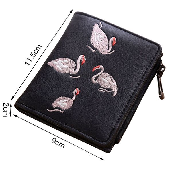 

women short wallet pu leather cards holder swan embroidery coin pocket zipper casual purse msj99, Red;black