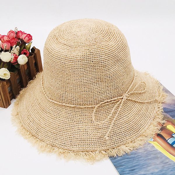 

natural lafite pure hand-crocheted lady basin cap summer outing sun shade straw cap children hat fisherman hat fcmlfc-4, Blue;gray