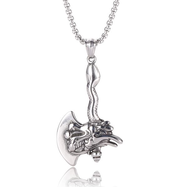 

fashion stainless steel retro domineering single-edged axe pendant luxury designer jewelry men's necklace birthday gift 7-sp0428, Silver