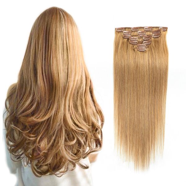 100g High Quality Clips In Human Hair Extensions Straight Indian