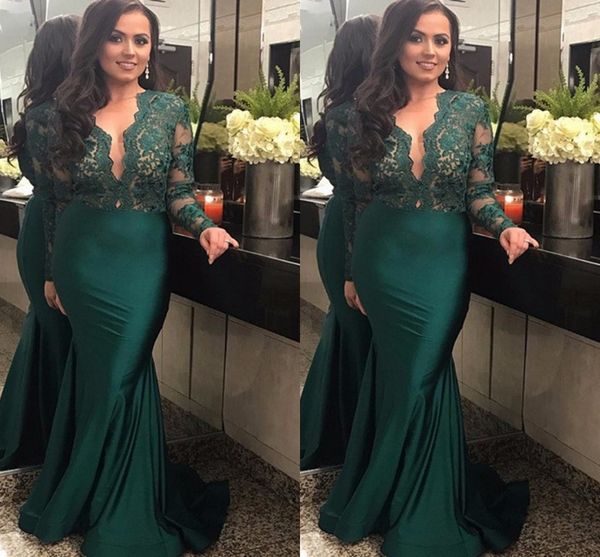 

deep v-neck special occasion dresses evening gowns mermaid 2019 lace prom dress dark green robes de cocktail formal dress gowns cheap, Black;red