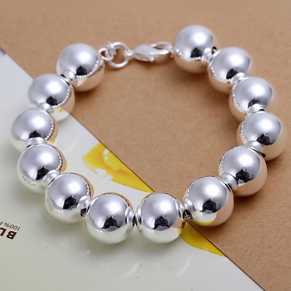 

for women wedding classic 925 fashion silver plated jewelry charm women 14mm beads bracelets chain h080, Black