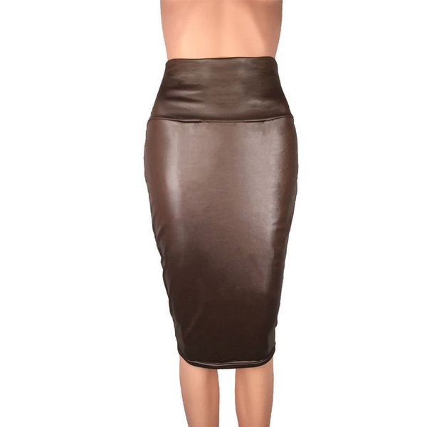 

womens bodycon skirt ladies plus size faux pu leather pencil stretch midi skirt, Black