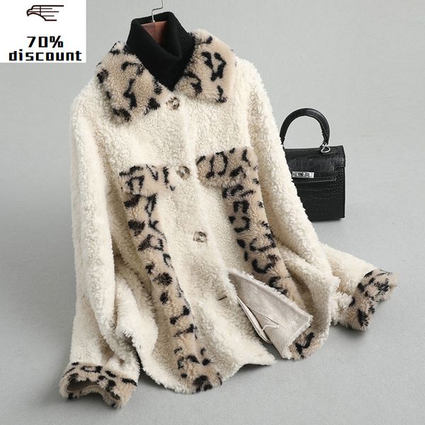 

ayunsuem real sheep shearling fur coat winter jacket women 300% wool coats and jackets women korean outwear chaqueta mujer my, Black