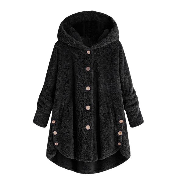

2019 winter coat women hooded coat fashion female solid button fluffy tail hooded pullover loose outerwear a1, Tan;black