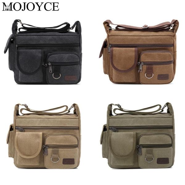 

men messenger bag canvas large shoulder crossbody multi-pocket zip handbag