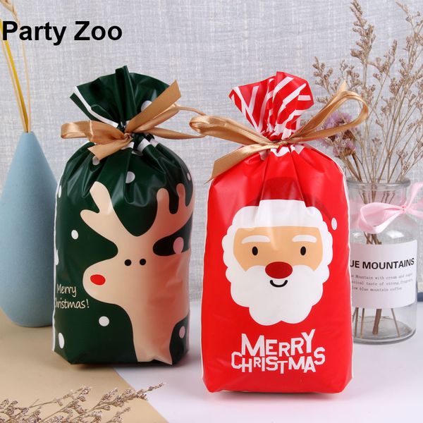 

600 x new silk merry christmas elk & santa claus drawstring bags festival biscuit gift wrapper pouches wholesale