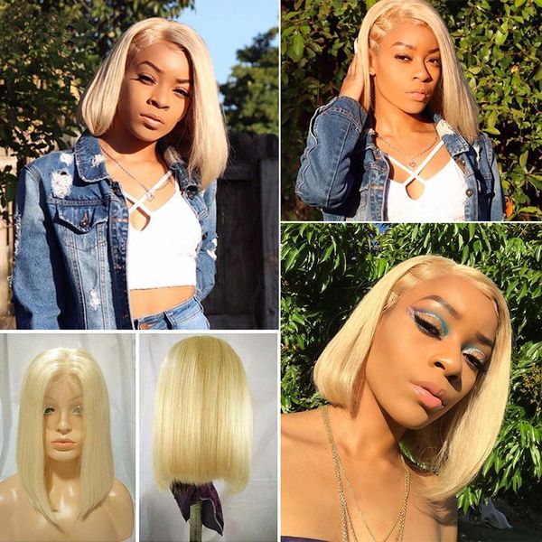 

13x4 lace short bob wigs 150% brazilian remy hair lace front human hair wigs pre-plucked bleached knots human wigs, Black;brown